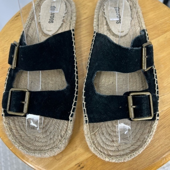 Soludos double black suede strap espadrille slide on sandal 8 - Picture 5 of 13